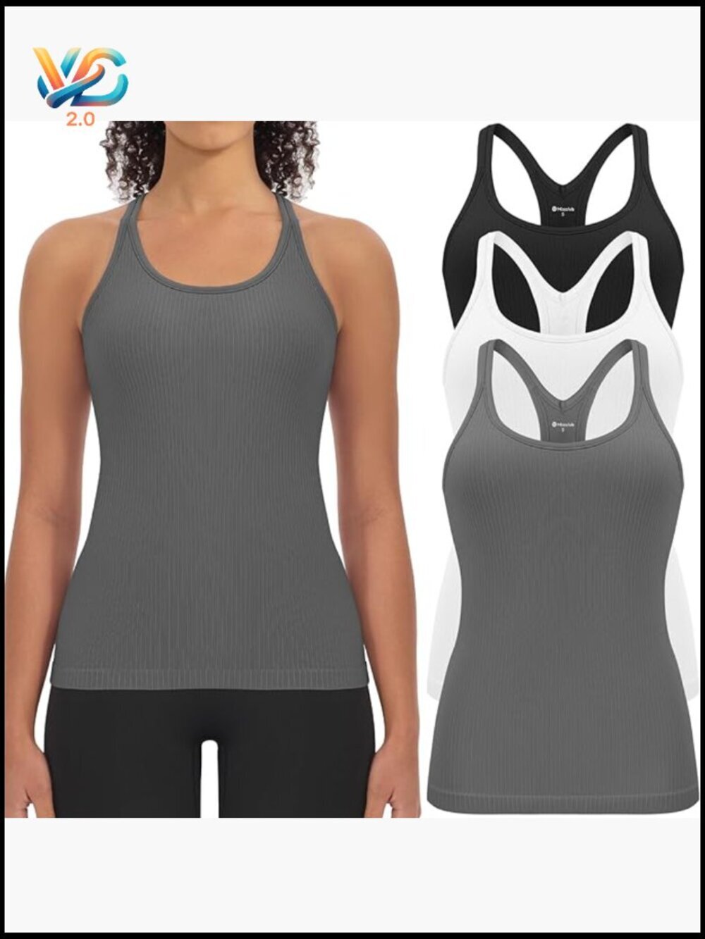 3 Pack Seamless Ribbed Tank Tops with Built-in Bra for Workout